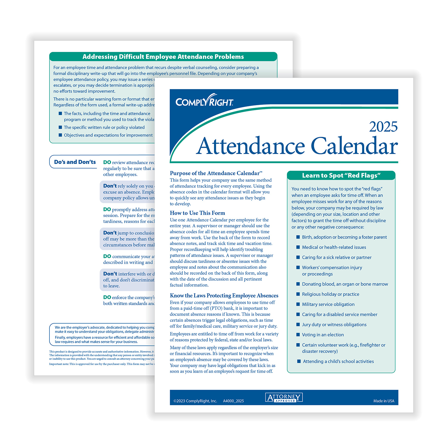 Complyright 2026 Attendance Calendar Set, 50 Forms/Pack (A1411W16Pk50 throughout Attendance Of May 2026