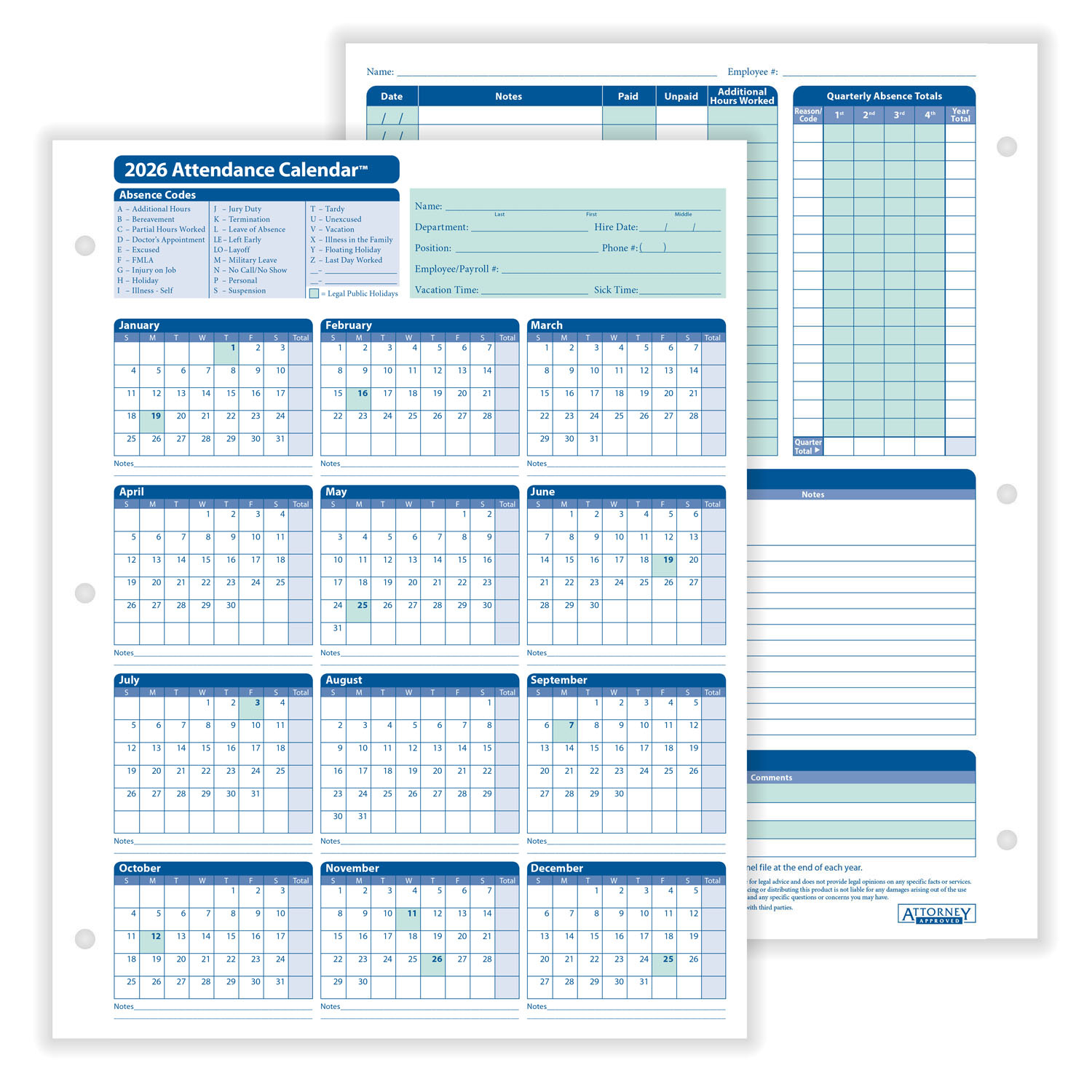 Complyrightdealer | 2026 Attendance Calendar Card, Pack Of 50 with regard to 2026 Attendance Calendar Cards