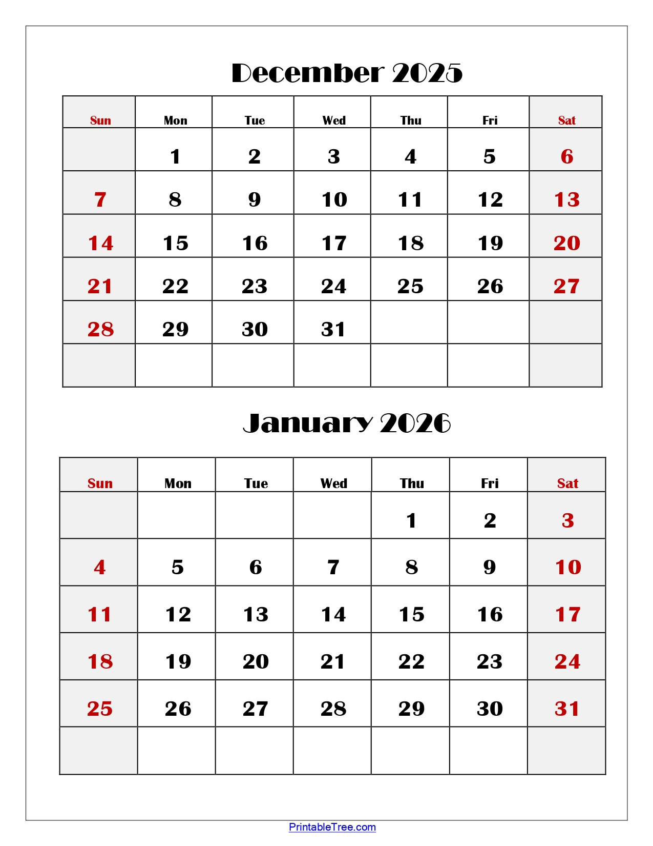 December And January 2026 Calendar Printable Pdf | Two Months Calendar inside Free Printable December 2025 - January 2026 Calendar