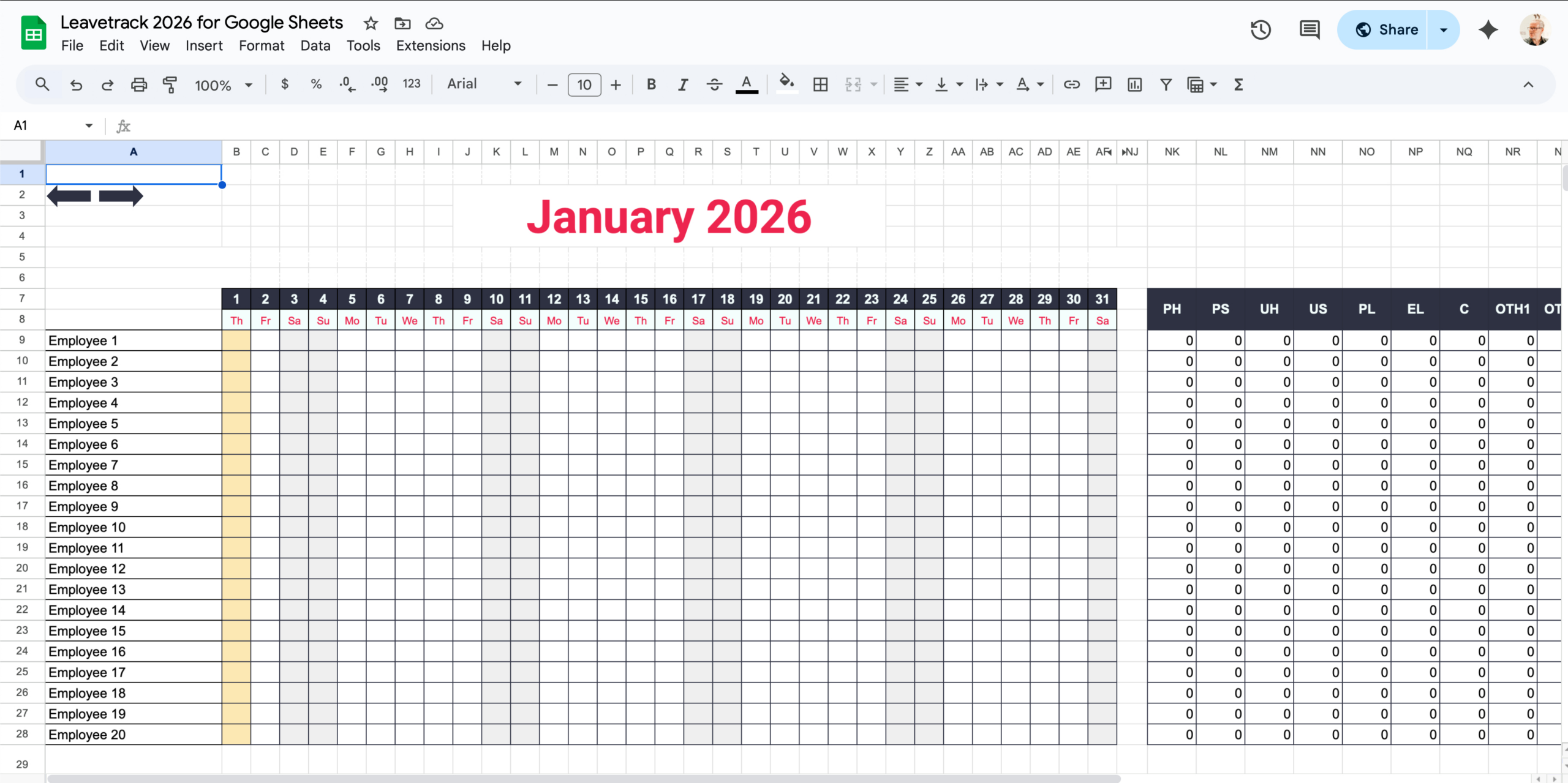 Free 2026 Excel And Google Sheets Holiday Planner - Employee Leave with Absence Calendar 2026