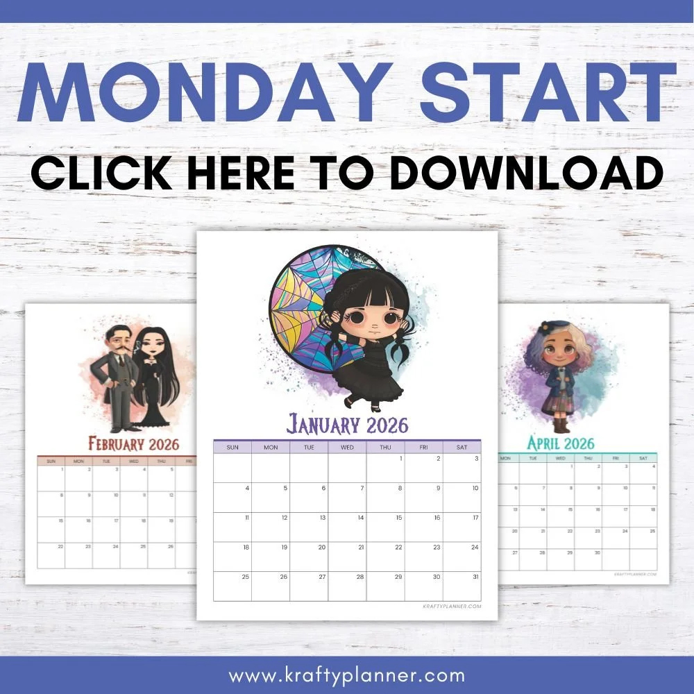 Free 2026 Wednesday Addams Calendar — Krafty Planner regarding How Many Wednesdays Are There in 2026?