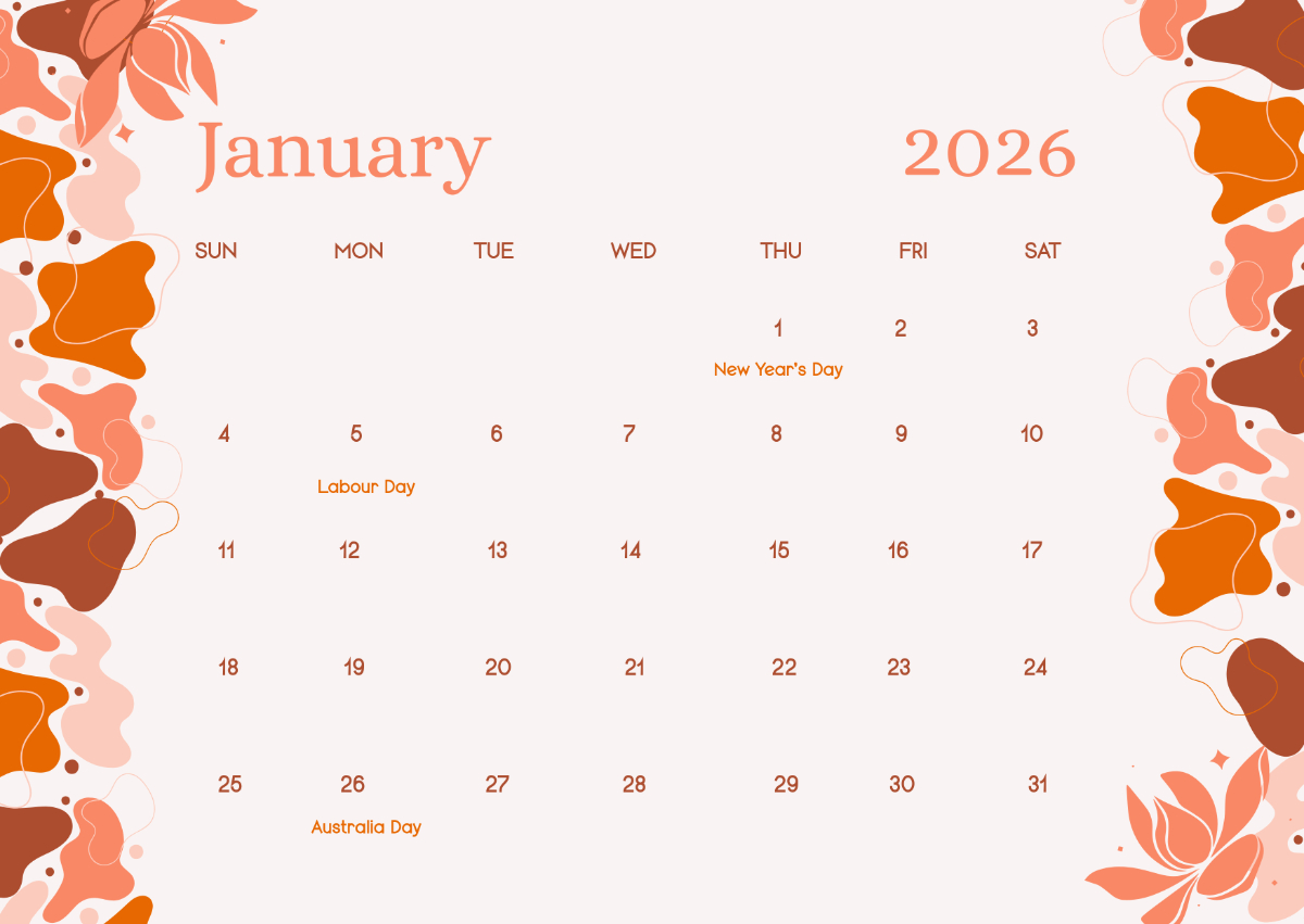 Free Aesthetic January 2026 Australia Calendar Template To Edit Online with regard to Calendar For January 2026 Australia