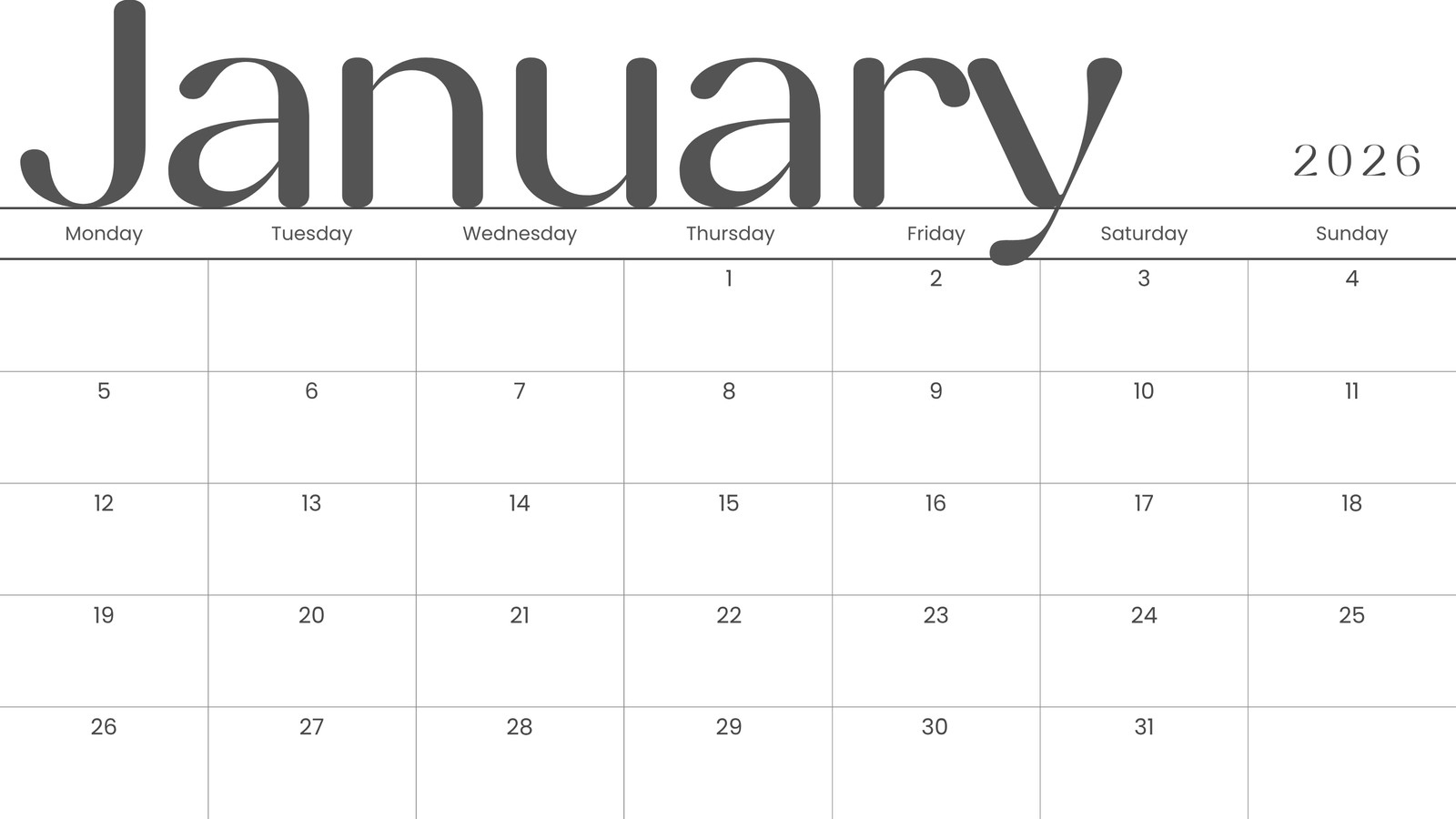 Free And Editable January 2026 Calendar Templates | Canva regarding January 2026 Calendar Blank Printable