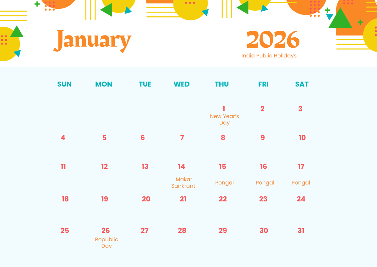 Free Creative January 2026 India Calendar Template To Edit Online with regard to January 2026 Calendar With Indian Holidays Printable