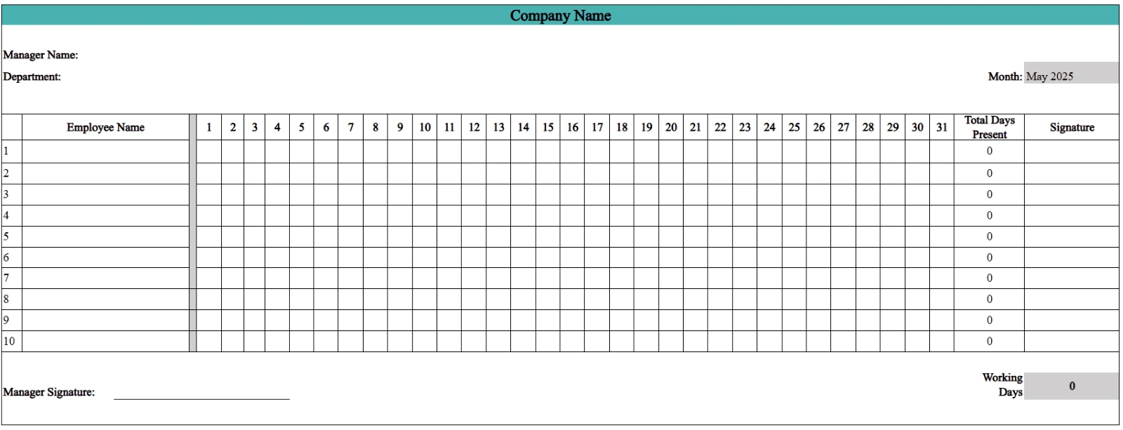 Free Employee Attendance Calendar Templates 2025 intended for 2026 Employee Attendance Calendar Printable Free