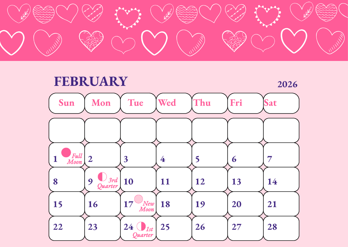 Free February 2026 Calendar With Moon Phases Template To Edit Online regarding Full Moon Calendar 2026 February