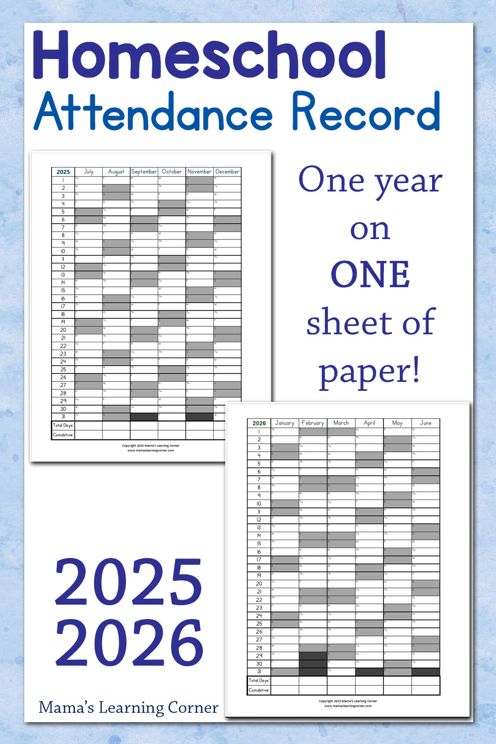 Free Homeschool Attendance Record For 2025–2026 - Mamas Learning regarding 2026 Attendance Calendar Printable Free