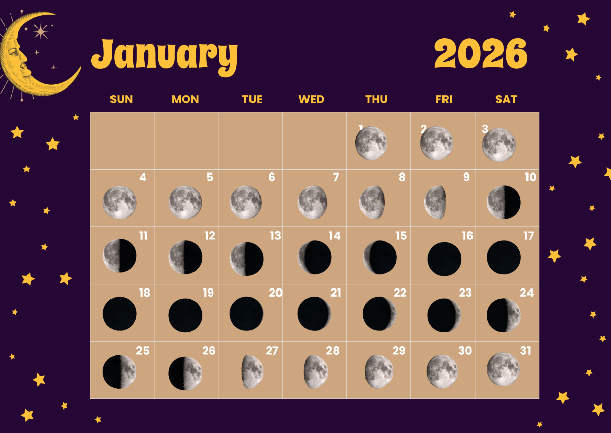 Free January 2026 Moon Calendar Template To Edit Online inside Moon Phase Calendar 2026 USA