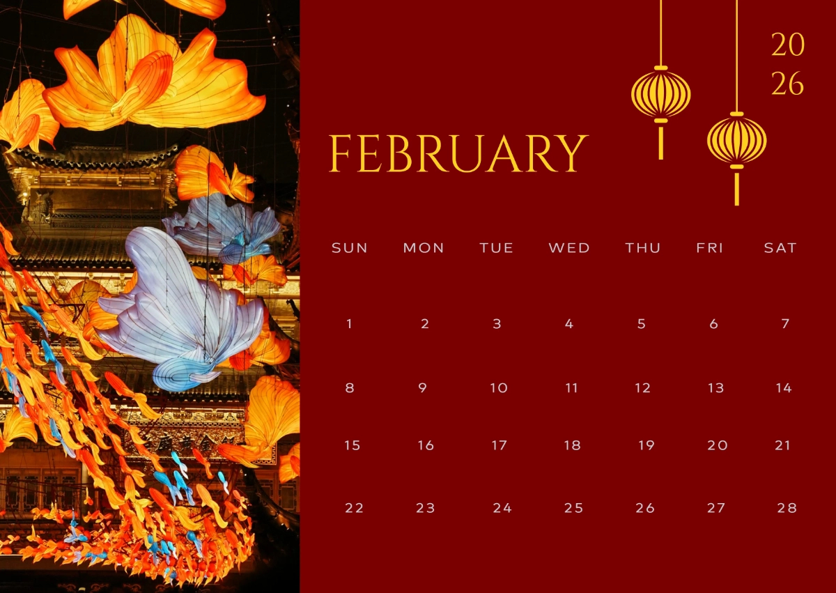 Free Lunar New Year February 2026 Calendar Template To Edit Online pertaining to Chinese Calendar 2026 Free Download
