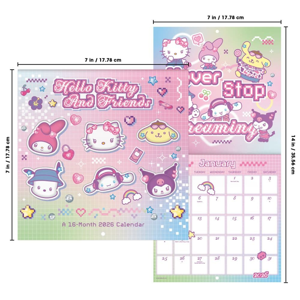 Hello Kitty 2026 Mini Wall Calendar - Calendars with Hello Kitty Calendar 2026 with Holidays