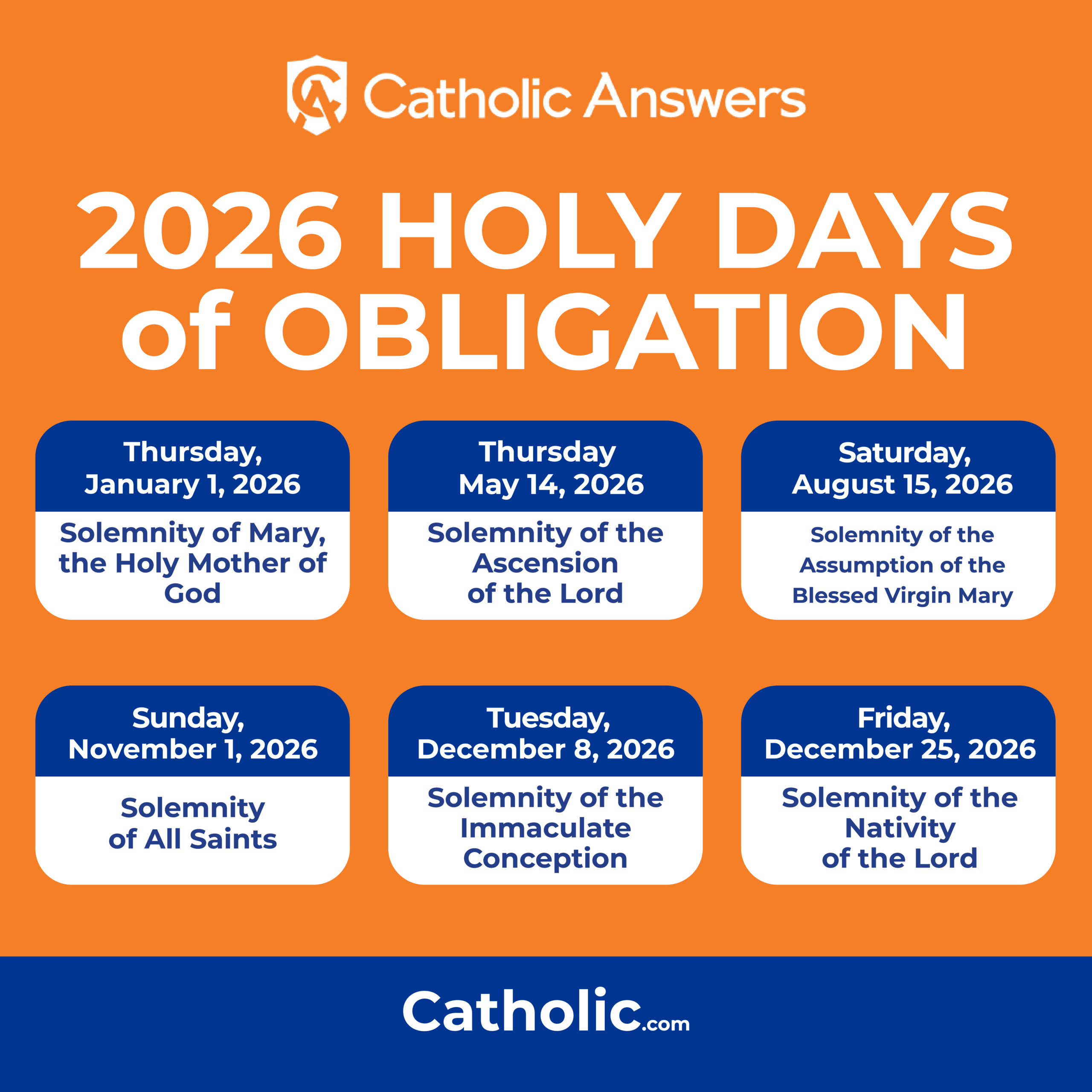 Holy Days Of Obligation 2025 &amp;amp; 2026 | List Of Catholic Holy Days regarding Catholic Calendar 2026 With Holy Days