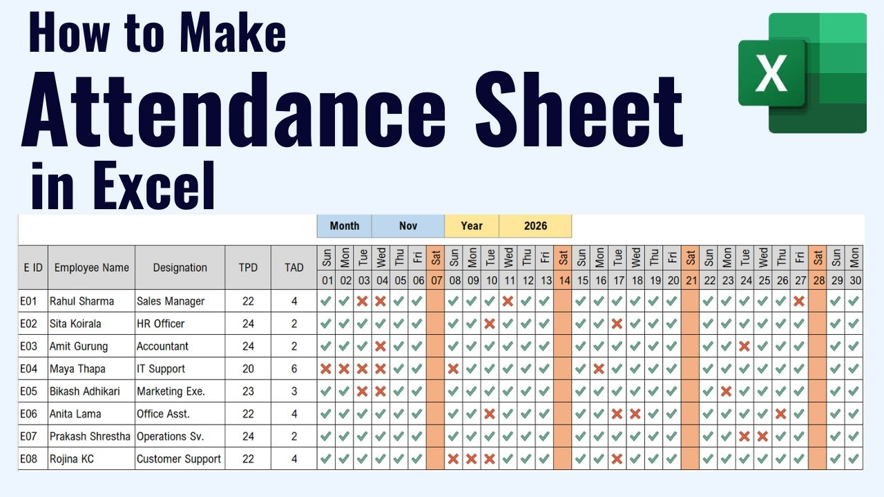 How To Make Attendance Sheet In Excel inside Attendance Sheet July 2026