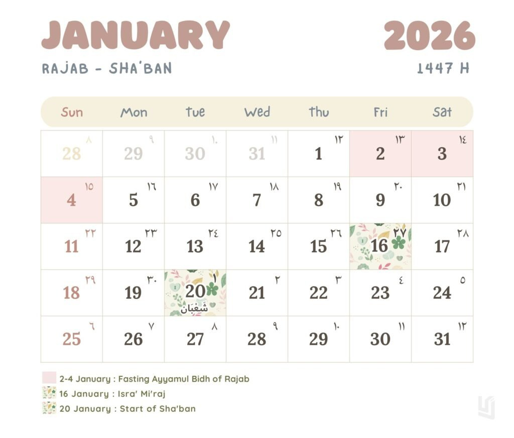 Islamic Calendar 2026 January - Hijri Calendar Pdf Free Download for Islamic Calendar 2026 January February