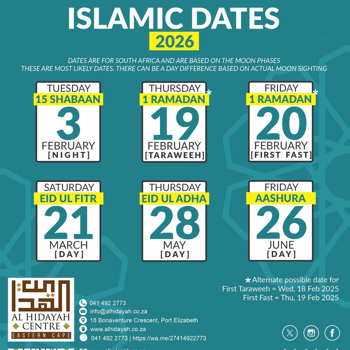 Islamic Focus (@Islamicfocus) / Posts / X pertaining to Islamic Calendar 2026 Cape Town