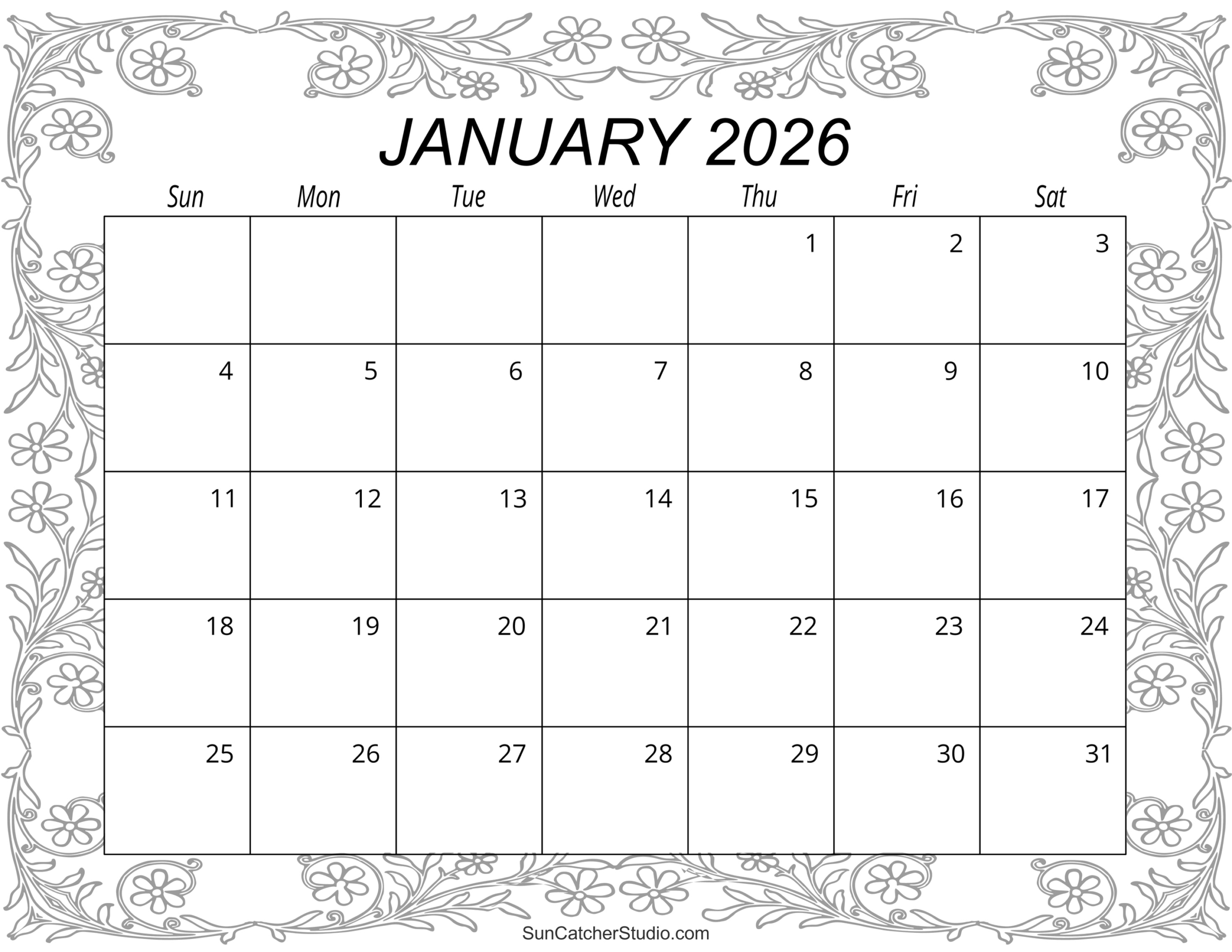 January 2026 Calendar (Free Printable) – Free Printables throughout Free Printable January 2026 Monthly Calendar With Holidays