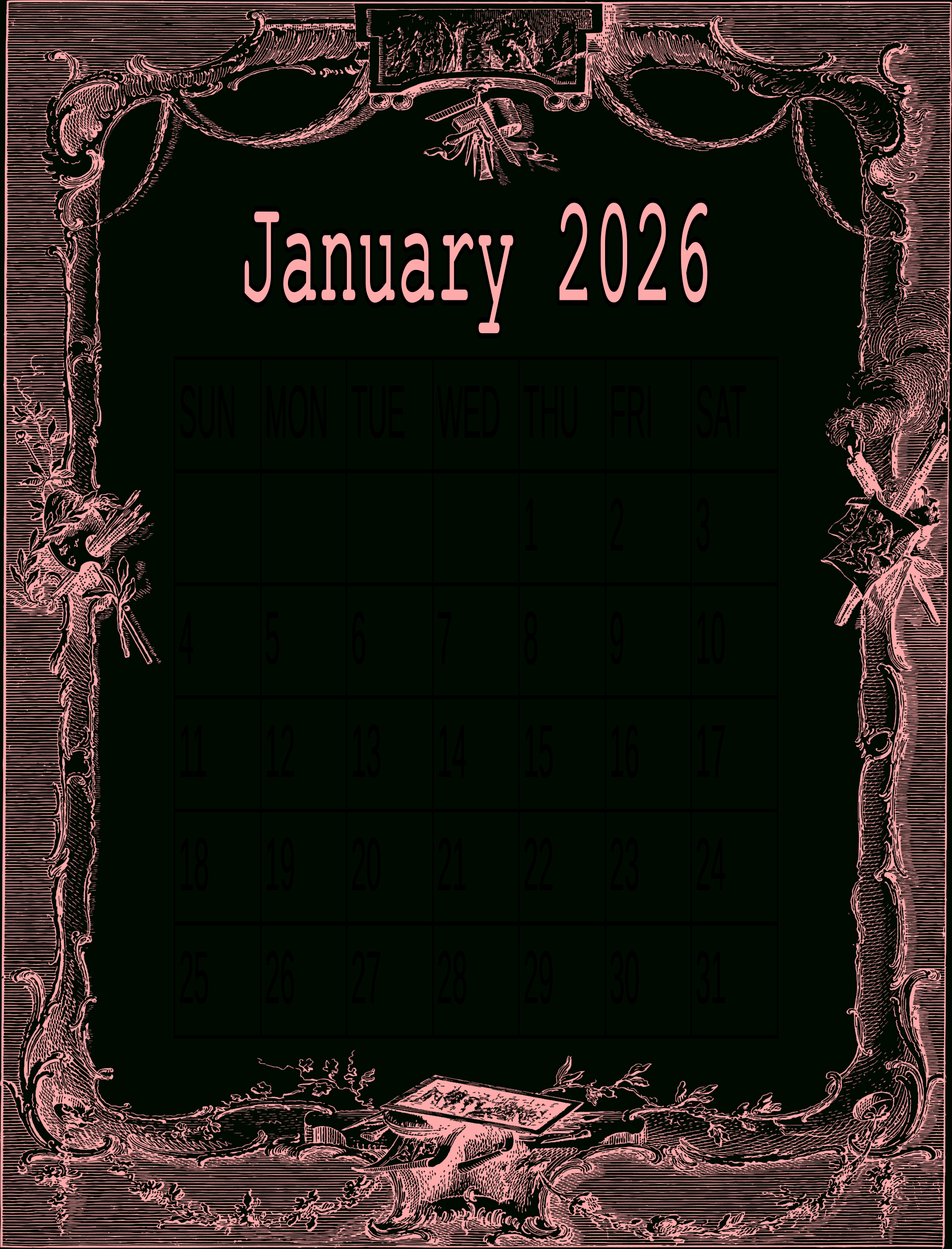 January 2026 Calendar – My Calendar Land with January 2026 Calendar Printable Pink