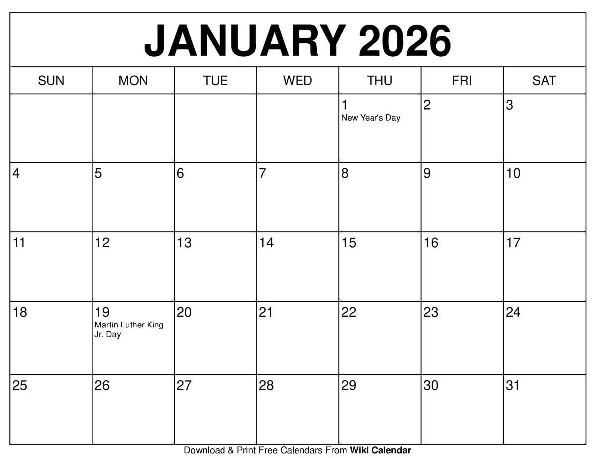 January 2026 Calendar - Printable Templates &amp;amp; More with January 2026 Printable Calendar Wiki