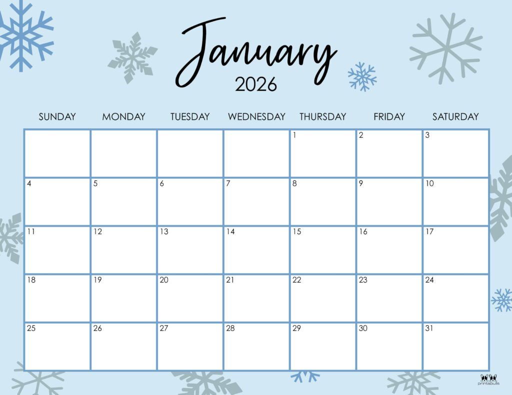 January 2026 Calendars - 123 Free Printables | Printabulls for January 2026 Calendar with Holidays Printable