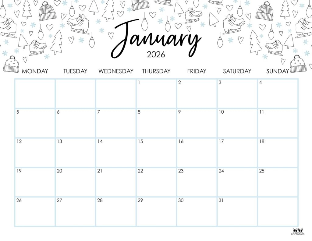 January 2026 Calendars - 123 Free Printables | Printabulls intended for January 2026 Calendar With Holidays Printable