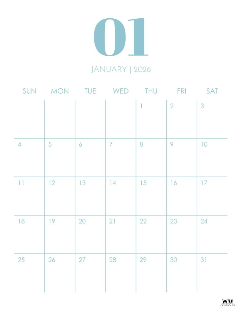 January 2026 Calendars - 123 Free Printables | Printabulls regarding January 2026 Calendar Vertical Printable
