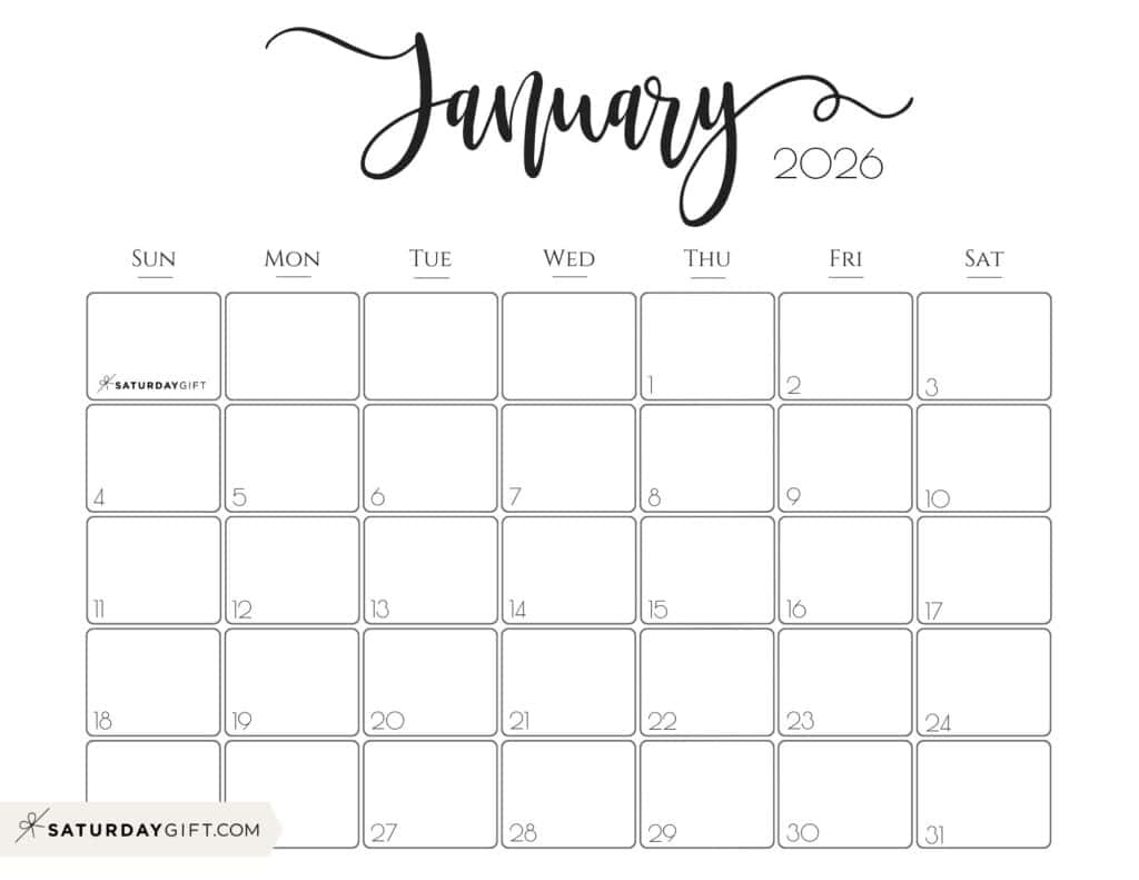 January 2026 Calendars - 23 Cute Free Printable Pdfssaturdaygift in January 2026 Calendar Printable Landscape