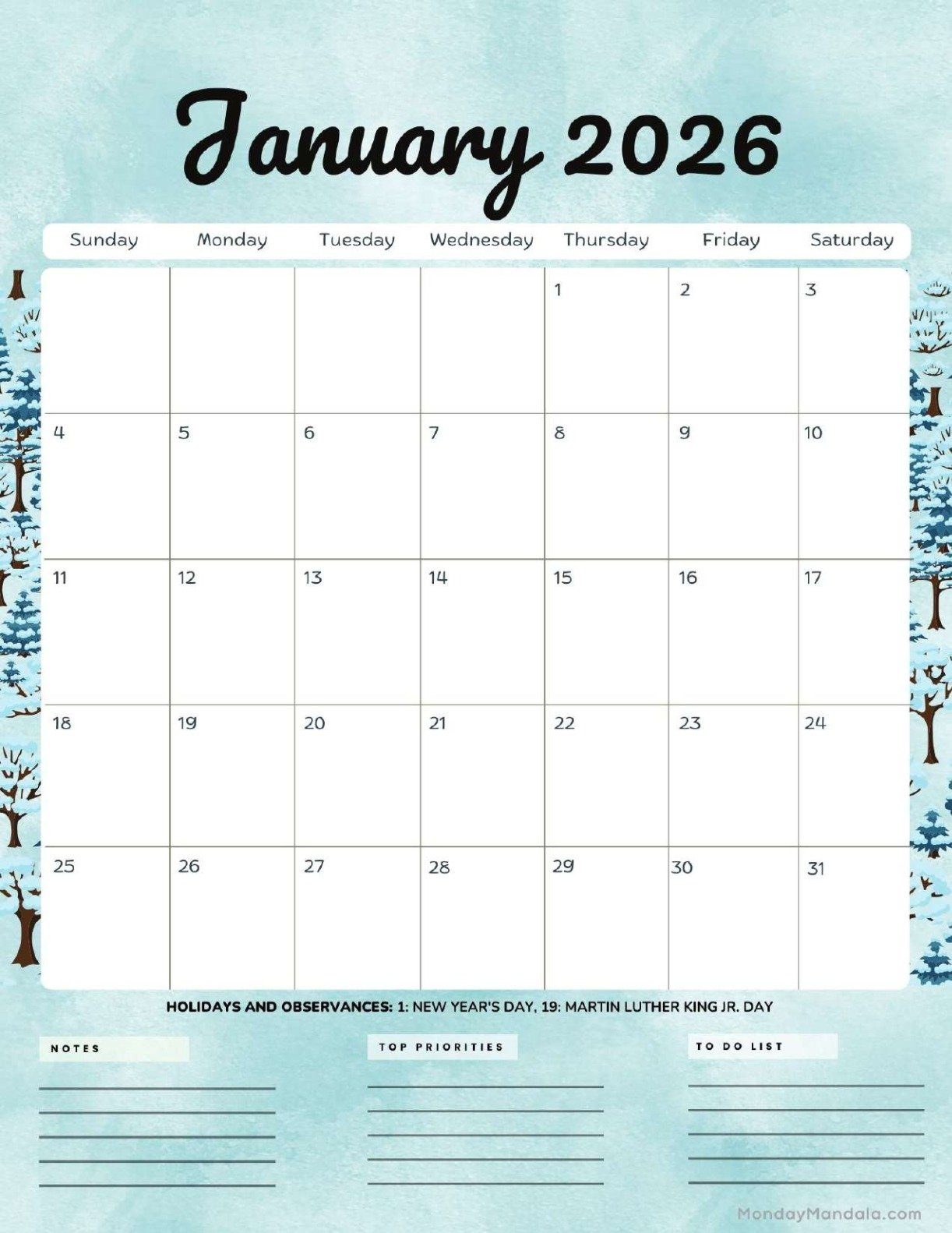 January 2026 Calendars (Free Pdf Printables) within January 2026 Calendar Printable Portrait