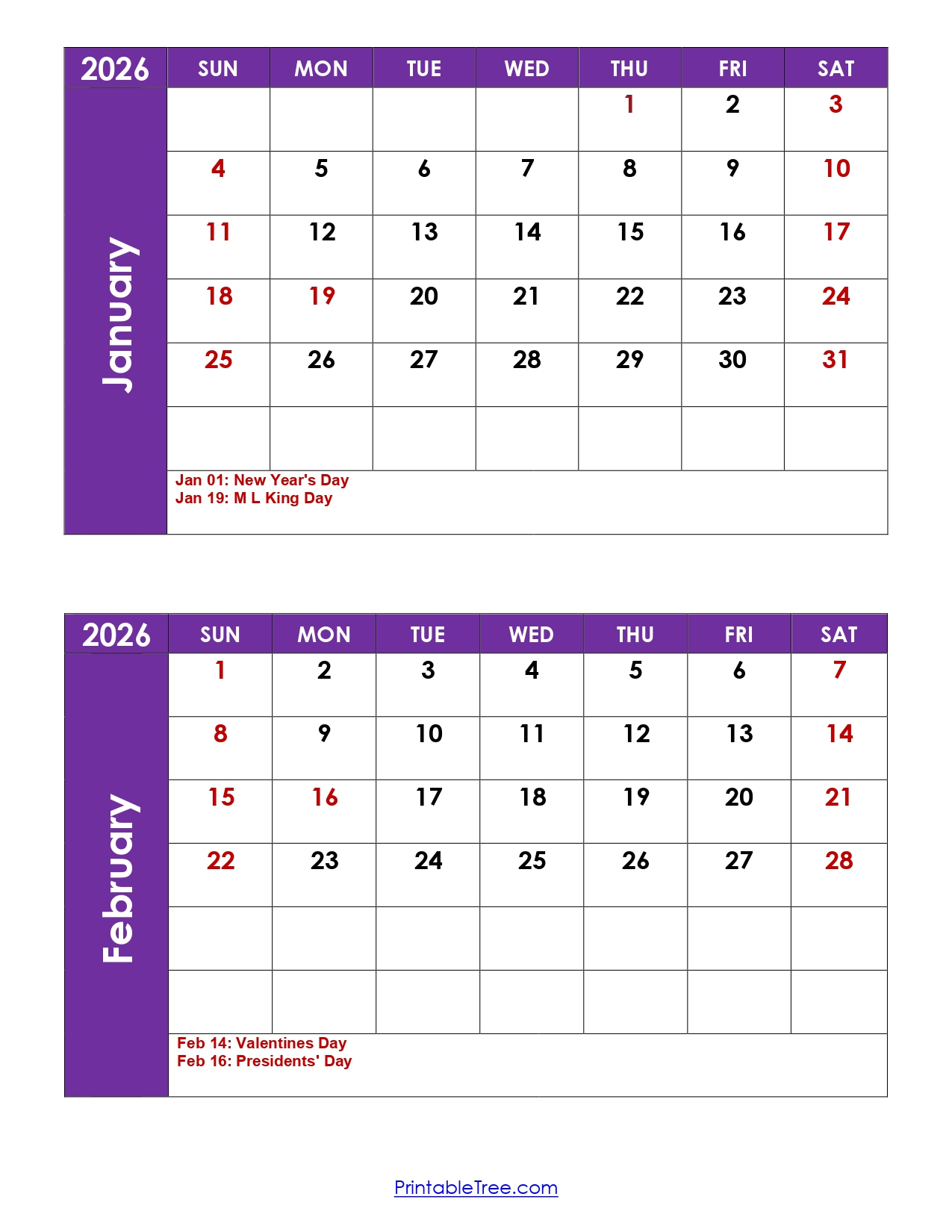 January And February 2026 Calendar Printable Pdf | 2 Month regarding January February 2026 Calendar Printable