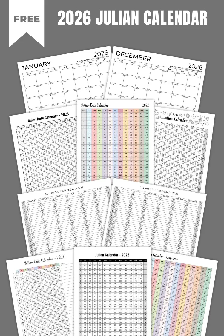 Julian Calendar 2026 | Free Pdf Printables for Julian Date Calendar 2026 - 2027