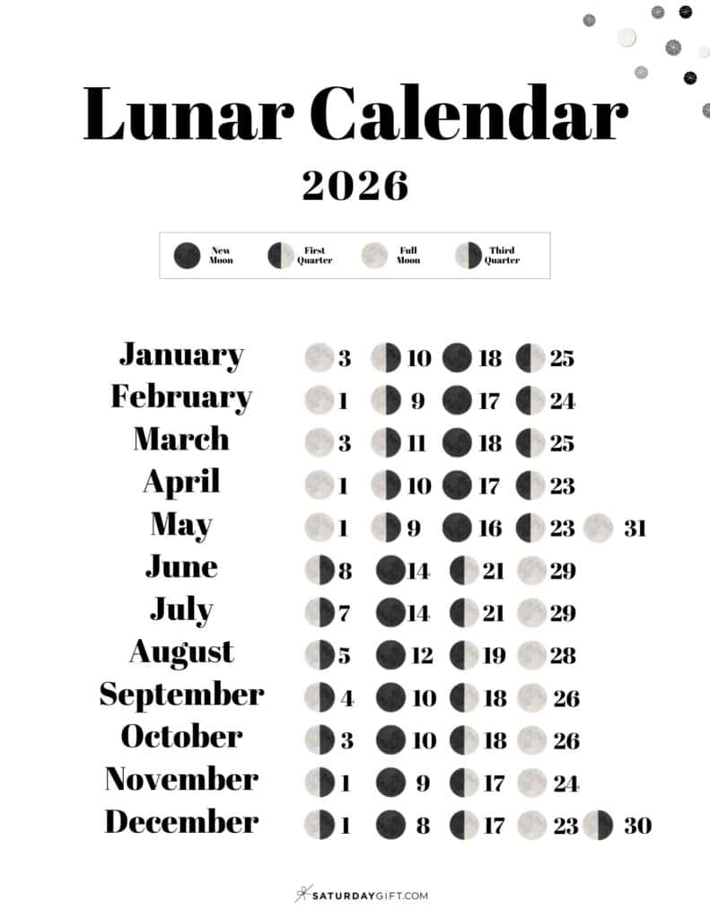 Lunar Calendar 2026 - 12 Moon Phase Calendar Printables pertaining to Full Moon Calendar January 2026