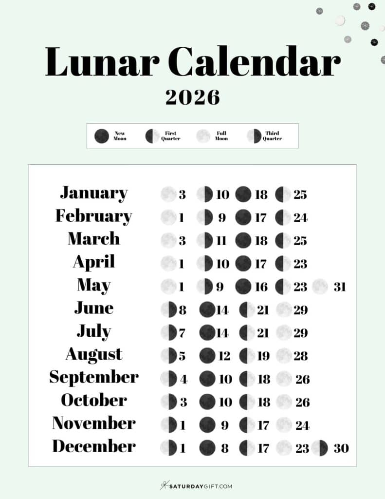 Lunar Calendar 2026 - 12 Moon Phase Calendar Printables within 2026 Full Moon Calendar Printable