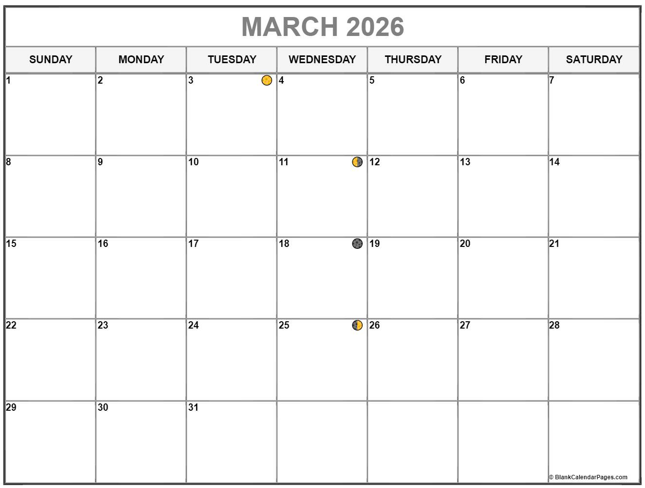 March 2026 Lunar Calendar | Moon Phase Calendar regarding March 2026 Moon Phase Calendar