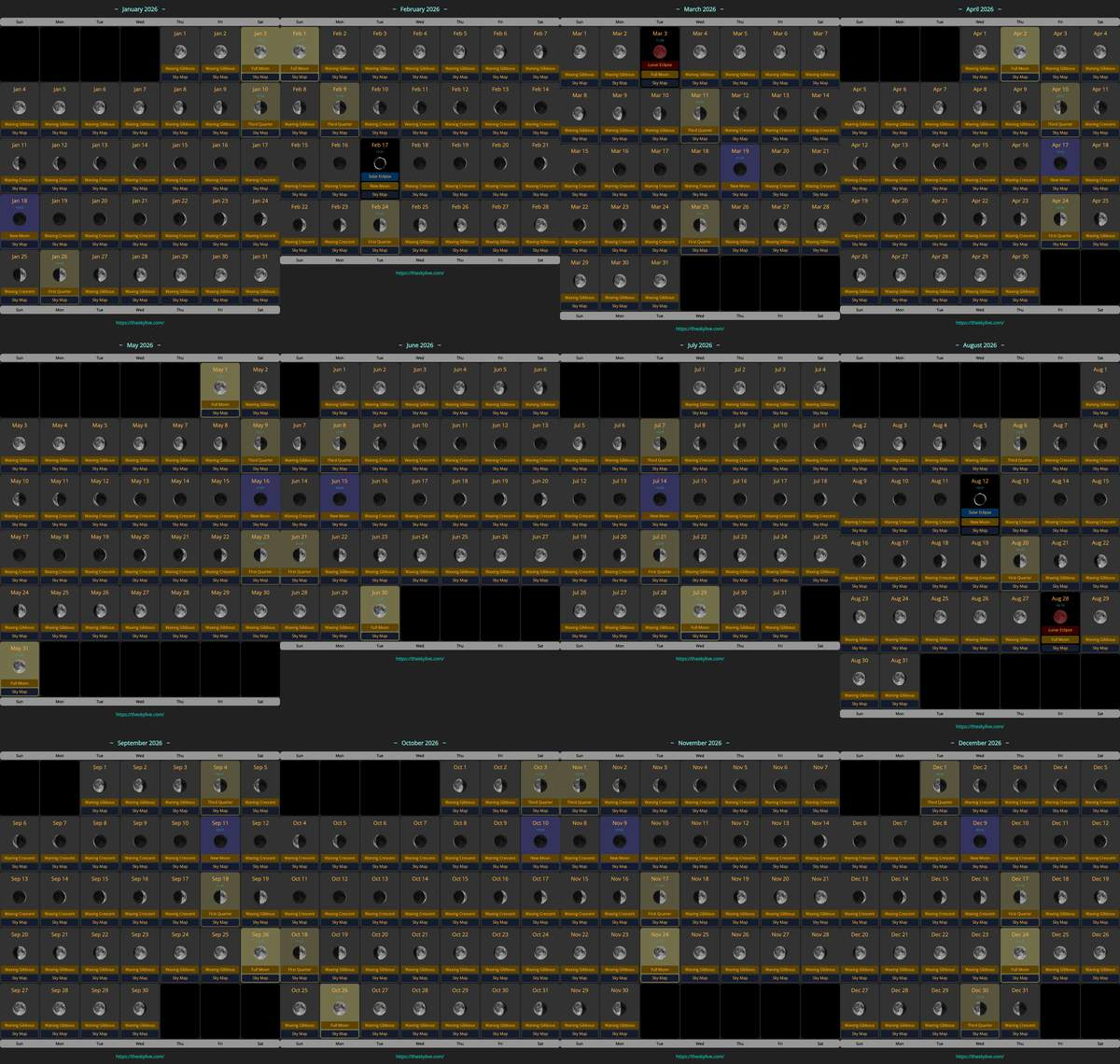 Moon Calendar 2026 | Theskylive intended for Full Moon Calendar 2026 Usa