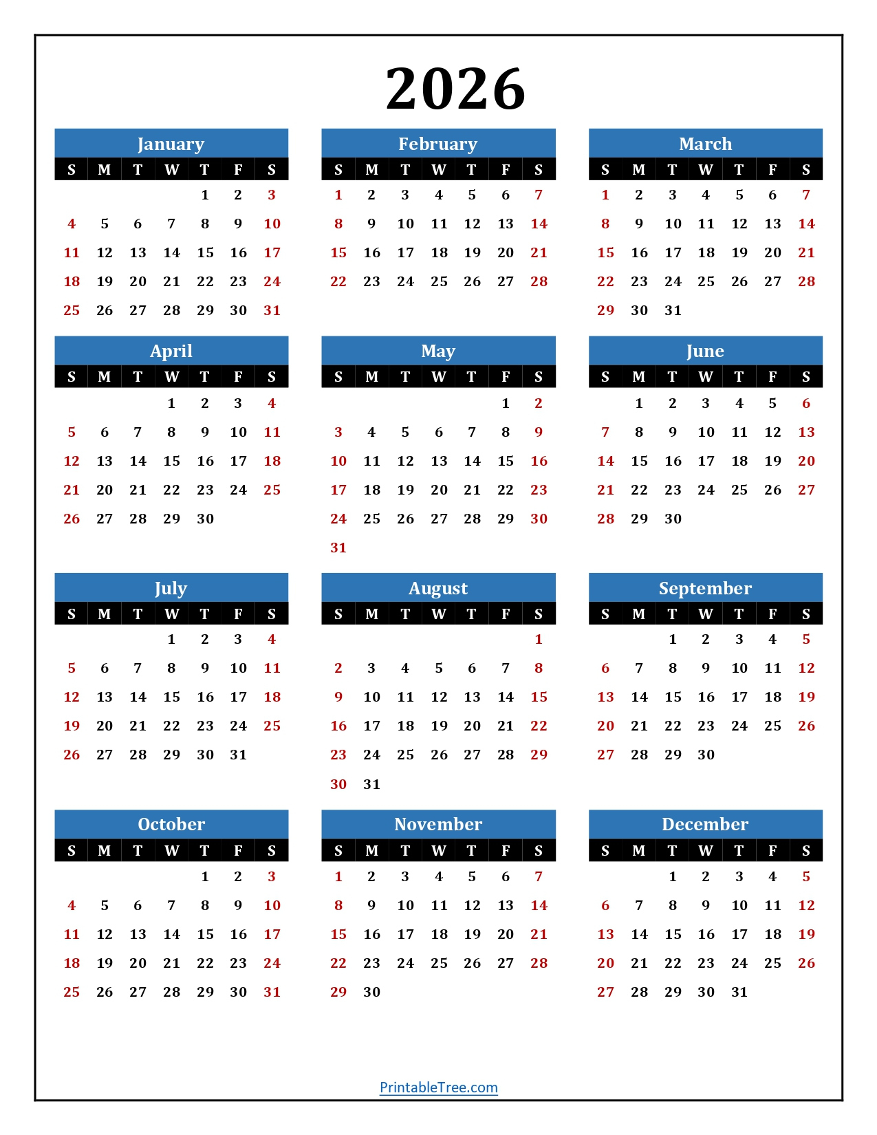 Printable Calendar 2026 One Page With Holidays (Single Page) 2026 with I Need a 2026 Calendar