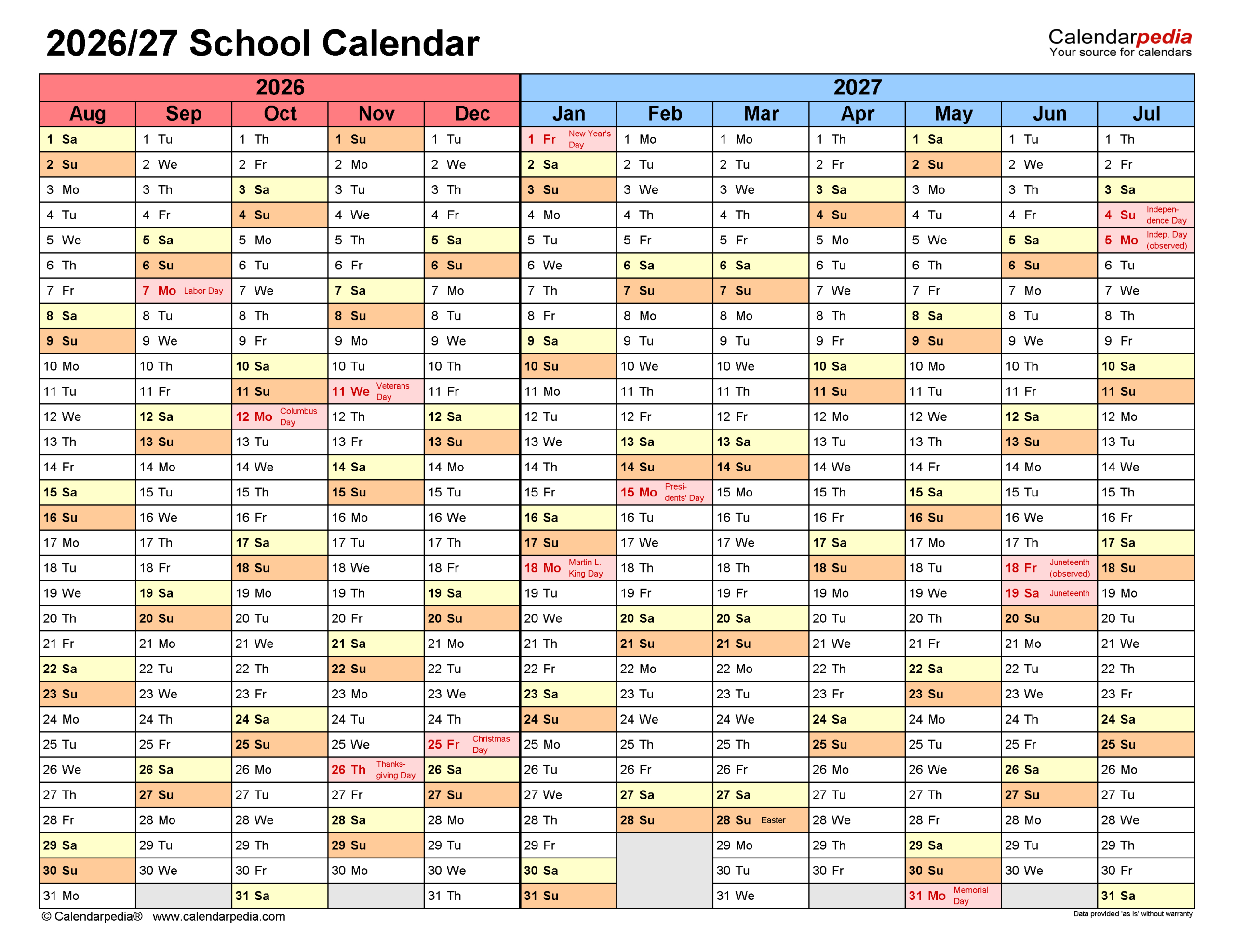 School Calendars 2026/2027 - Free Printable Pdf Templates regarding Hhh School Calendar 2026 - 2027