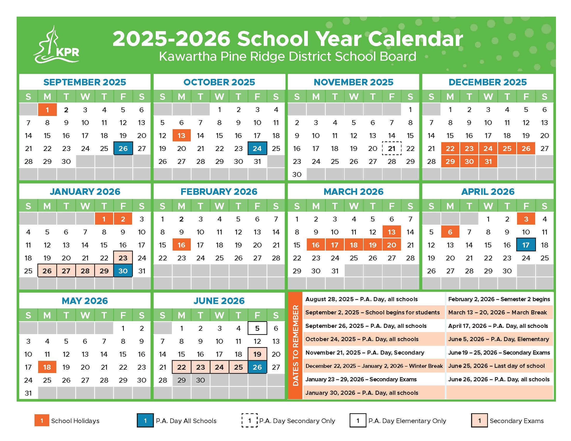 School Calendars | Kawartha Pine Ridge District School Board in Kprdsb 2026 - 2027 Calendar