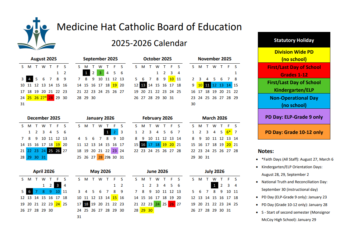 School Year Calendar 2025-2026 | Medicine Hat Catholic Board Of within Catholic School Board Calendar 2026