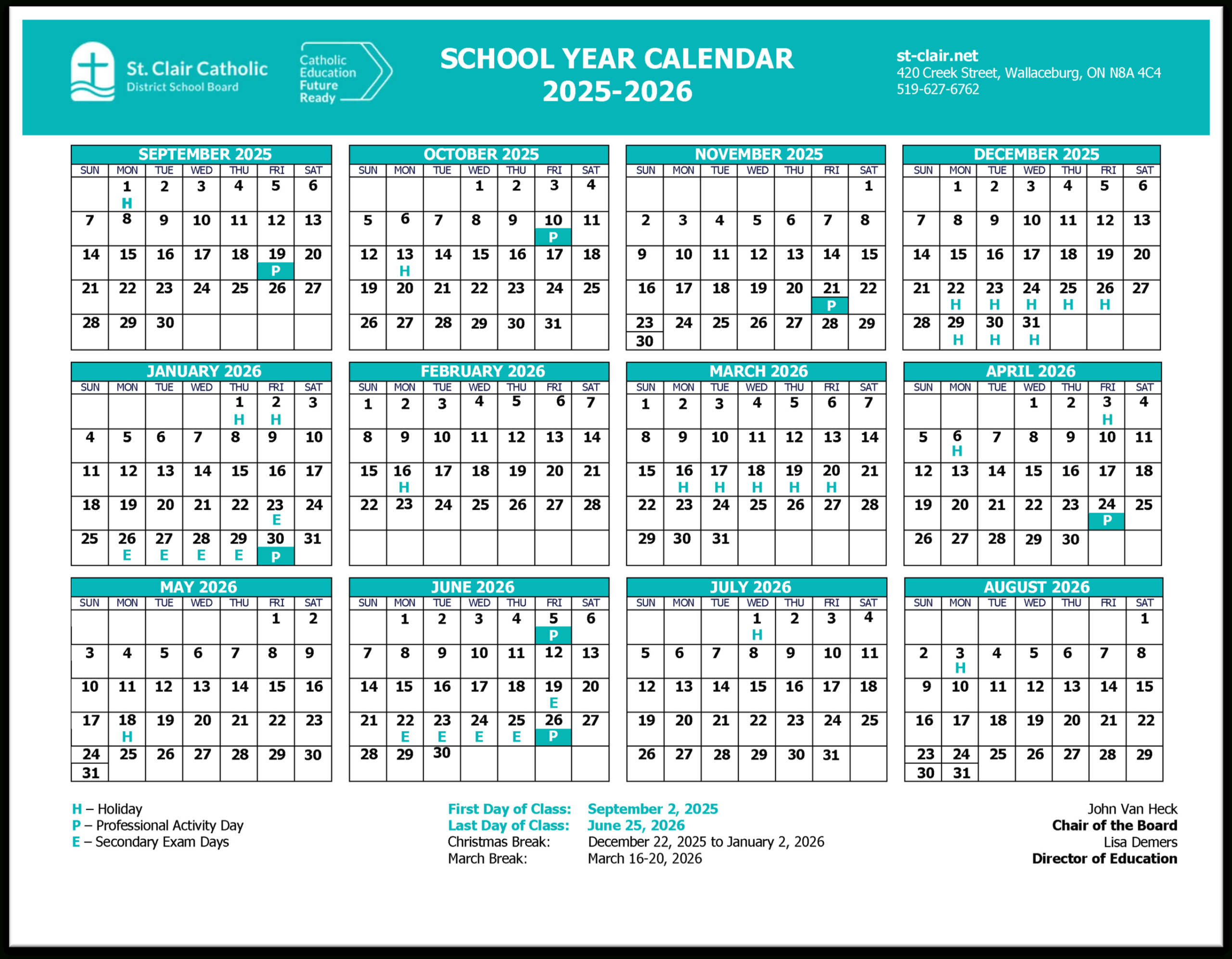 School Year Calendar - St. Clair Cds Board with regard to Catholic School Calendar 2026 - 2027