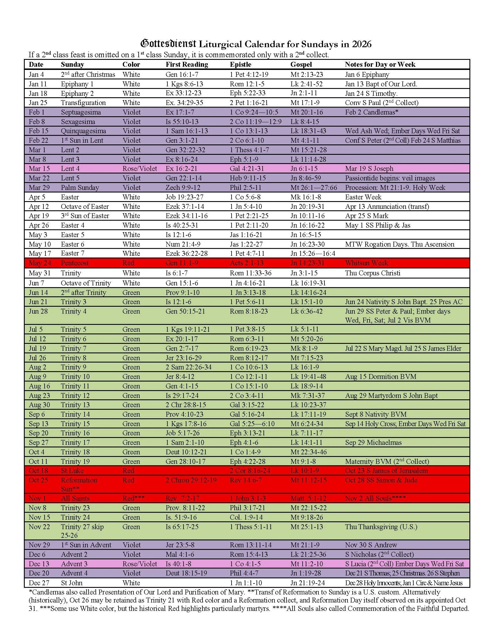 The Gottesdienst Liturgical Calendar For 2026 Is Here! — Gottesdienst pertaining to Elca Liturgical Calendar 2026