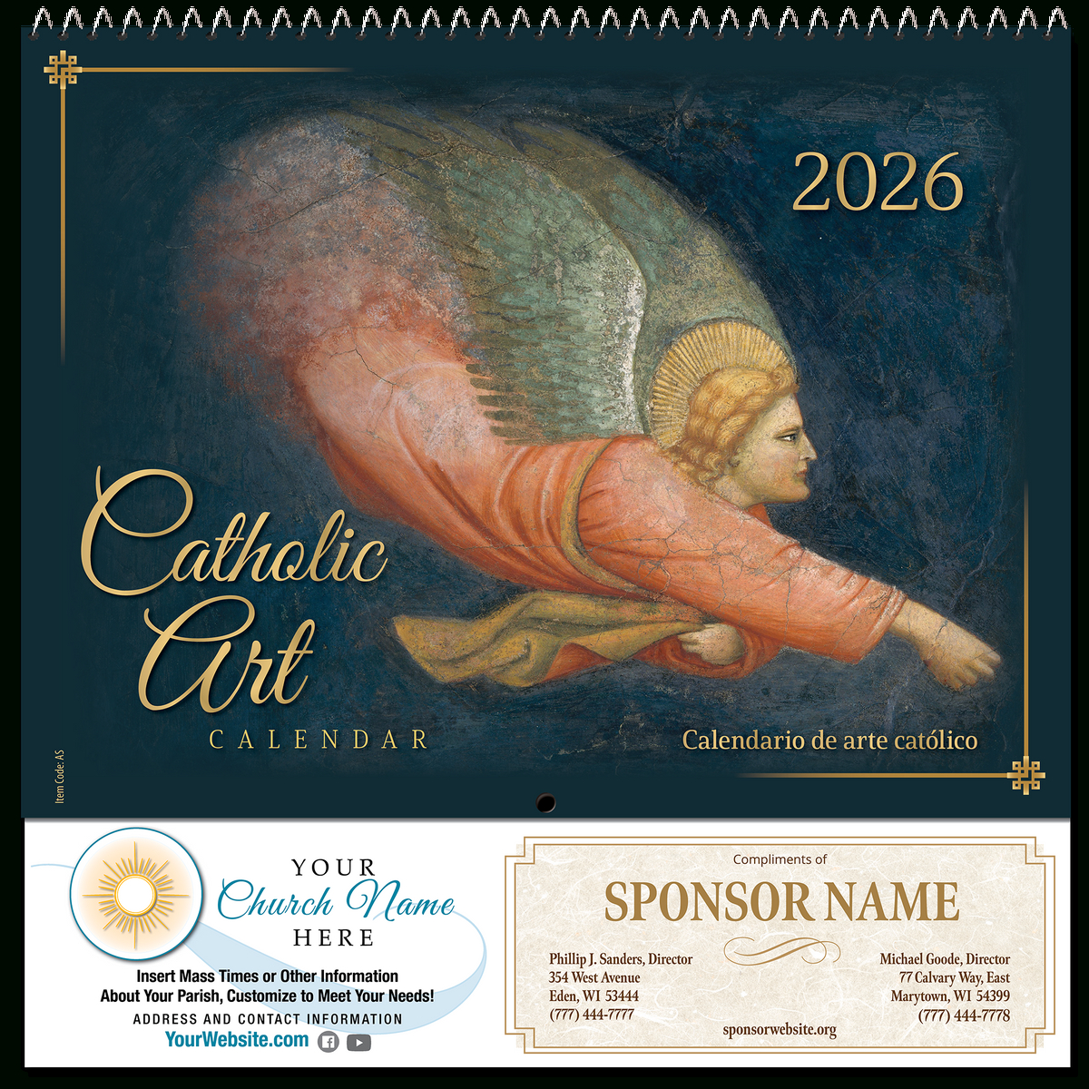 Traditional Catholic Art 2026 Calendar (English / Spanish) - As26 with Liturgical Calendar 2026 Cofe