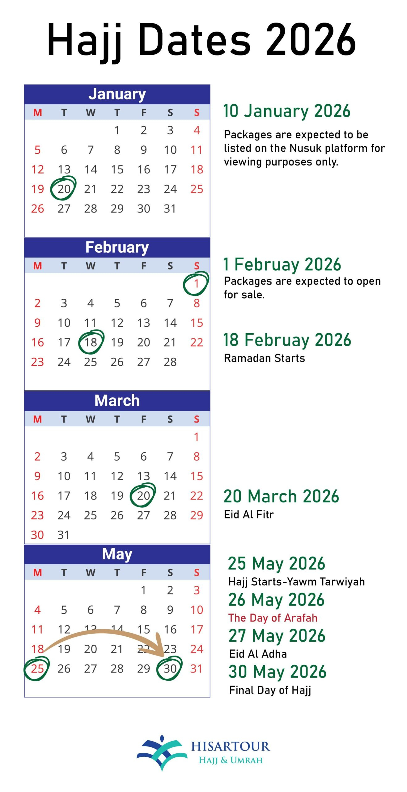 When Is Hajj 2026? Arafah Day, Eid Al-Adha 2026 Dates inside Islamic Calendar 2026 South Africa